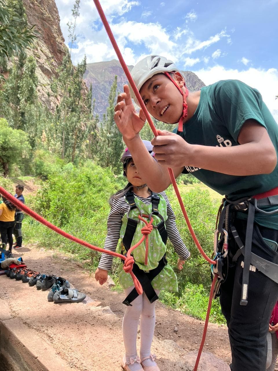 Portrait of Quirino Choqquee Mamani at a climbing area in Peru.